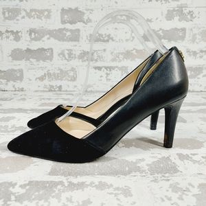 Cole Haan Prieta Black Suede & Leather Heels Pumps Slip On Pointy Toe Heels V59